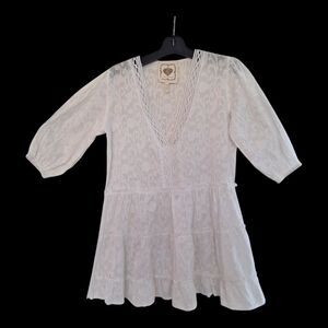 Z&L Europe Boho Tiered Babydoll Dress Oversized S White Cotton Balloon Sleeves